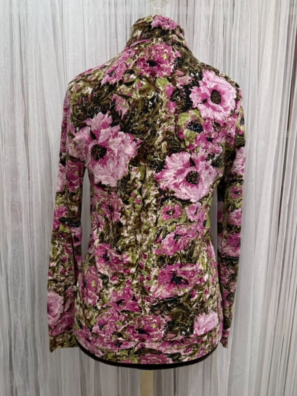 Zenergy By Chico’s Floral Zip Front Jacket Womens 0/Small Rhinestone Zip Stretch - Picture 4 of 15